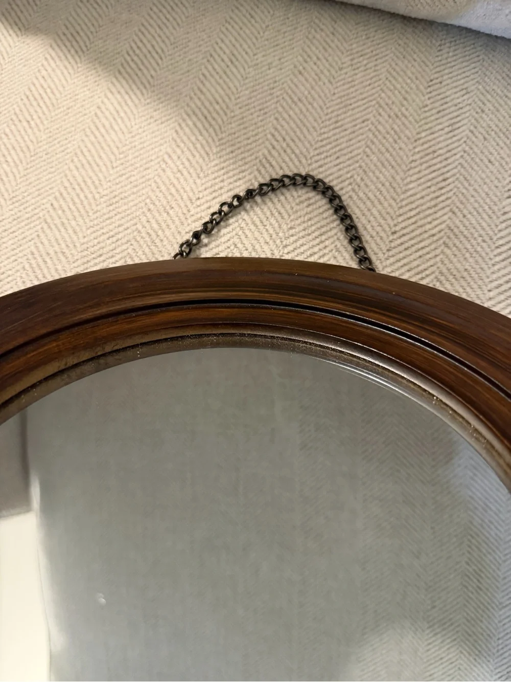 Round Brown Real Wood-Framed Wall Mirror